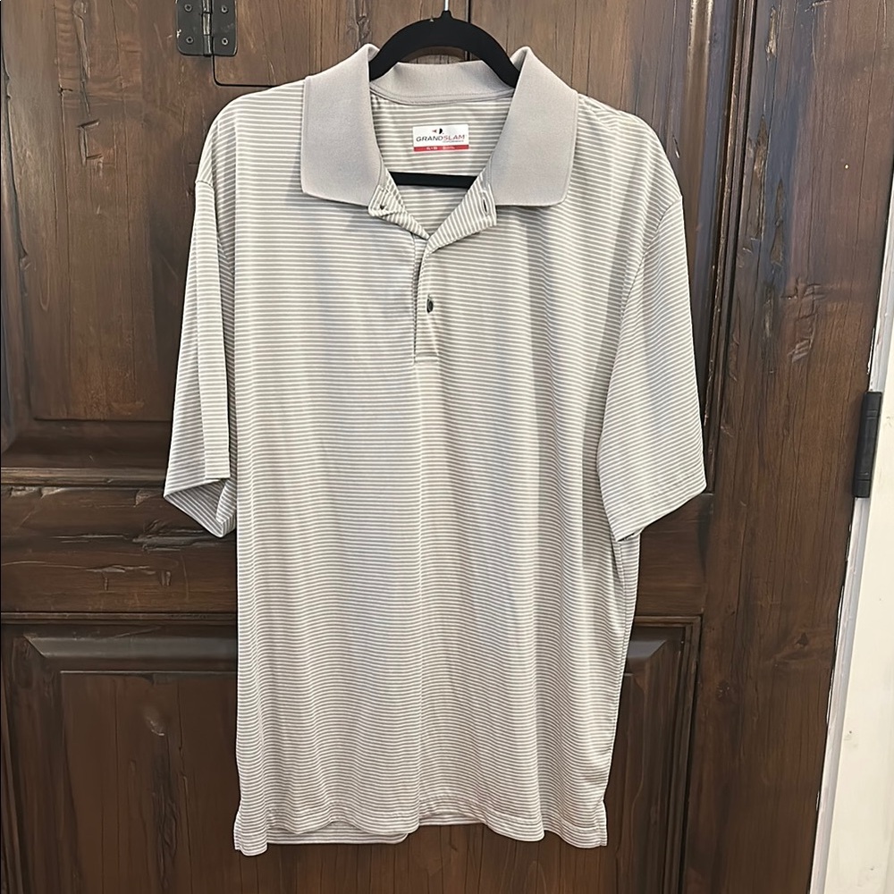 Grand Slam Men's Striped Polo Shirt - Gray - Picture 1 of 4